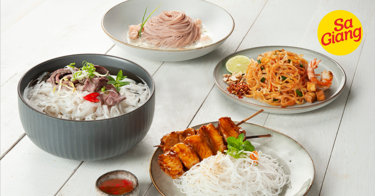 Sa Giang Rice Noodles range: Pho Noodles, Brown Rice Vermicelli, Pad Thai Noodles, Vermicelli